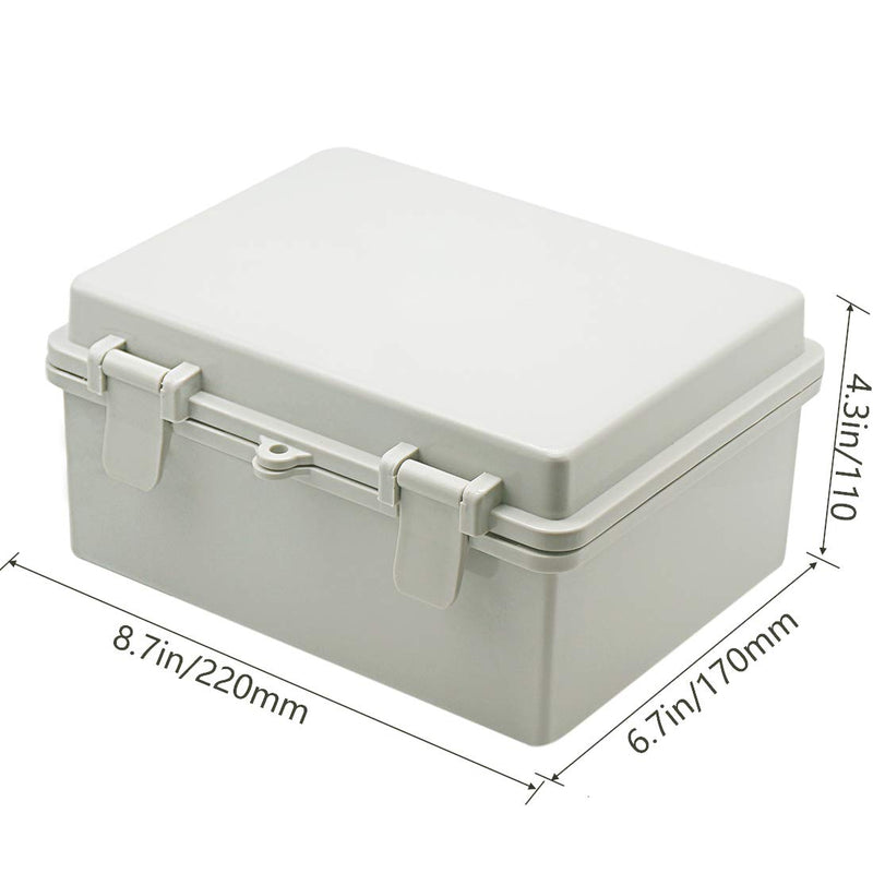Zulkit Junction Box ABS Plastic Dustproof Waterproof IP65 Electrical Boxes Hinged Shell Outdoor Universal Project Enclosure 8.7 x 6.7 x 4.3 inch (220x170x110 mm) 8.7" x 6.7" x 4.3"