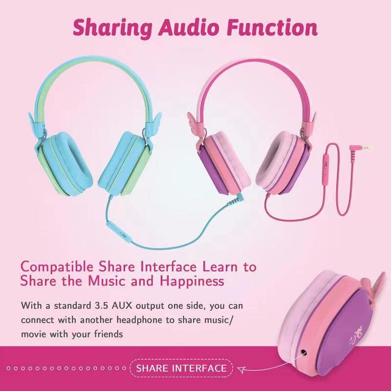 Riwbox Kids Headphones Wired,CS6 Stereo Sound Foldable Headphones for Kids Over Ear Toddler Headphones with Mic and Volume Control Compatible for Smartphones, PC and Tablets (Purple&Pink) Purple&Pink