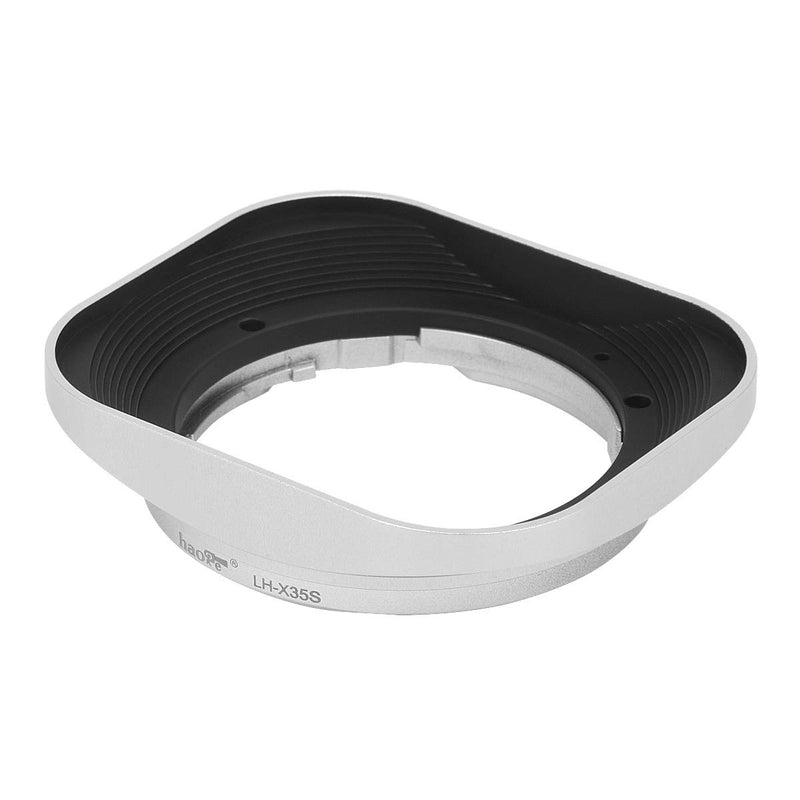 Haoge LH-X35S Bayonet Square Metal Lens Hood for Fujifilm Fuji Fujinon XF 35mm F2 R WR XF35mmF2, XF 23mm f2 R WR XF23mmF2 and XC 35mm F2 XC35mmF2 Lens Replace LH-XF35-2 Silver