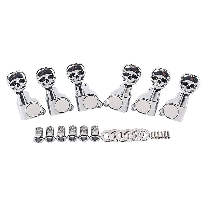 Alnicov Skull Head Sealed Gear Guitar Tuning Pegs Tuners Machine Heads 3R3L for Electric Guitar Parts Silver