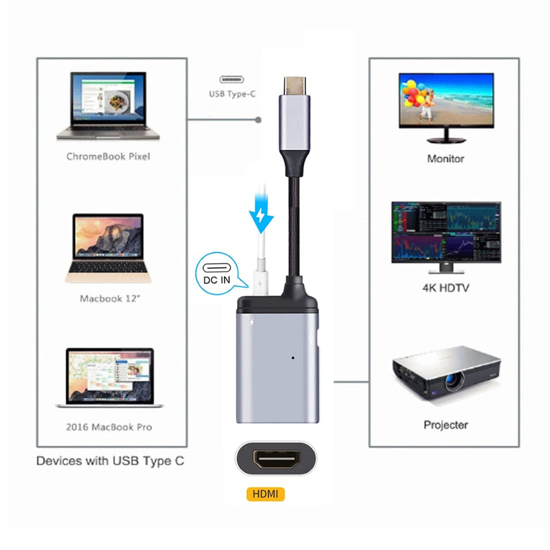 [AUSTRALIA] - Chenyang CY USB3.1 Type C USB C to HDMI Converter HDTV Adapter 4K 60hz 1080p with Type C Female PD Power Port for Tablet Phone Laptop PD+HDMI Grey 