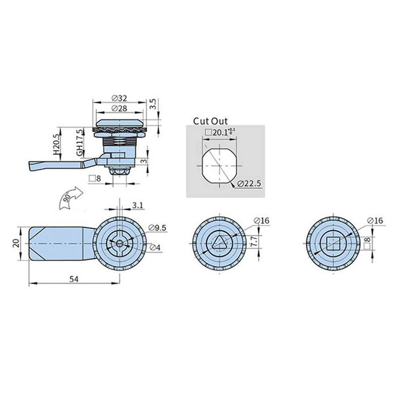2PCS 90 Degree Turn Zinc Alloy Chrome Tubular cam Lock Cylinder for RV Cabinet Toolbox B