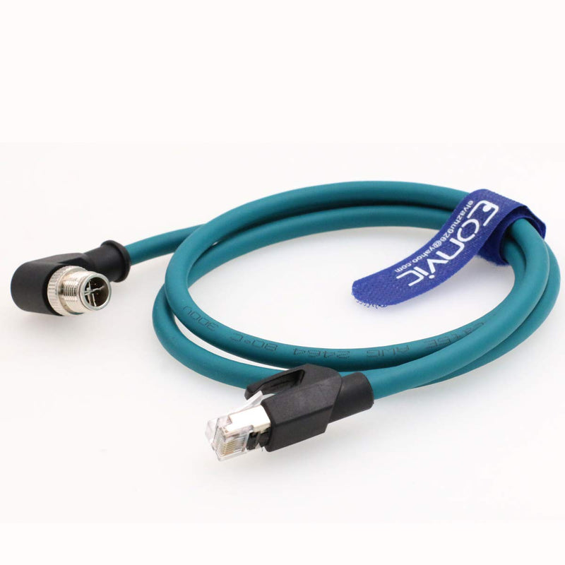 Eonvic Cognex Industrial Ethernet M12 Right Angle X Code to RJ45 High Flex Cable 3M Right angle X-code Blue