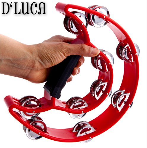 D'Luca TW-20RD 9-Inch Double Cutaway Half Moon Tambourine, Red