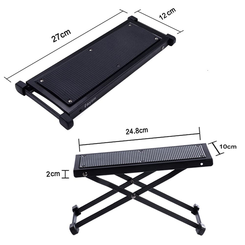 Rayzm Guitar Footrest with Anti-Slip Rubber Pad, Foldable Metal Guitar Footstool for Classical/Acoustic/Electric Guitar, Height Adjustable, Super Sturdy & Durable