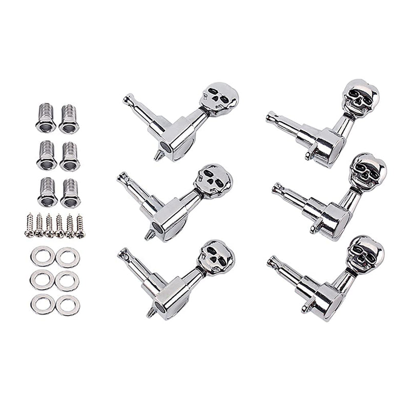 Alnicov Skull Head Sealed Gear Guitar Tuning Pegs Tuners Machine Heads 3R3L for Electric Guitar Parts Silver