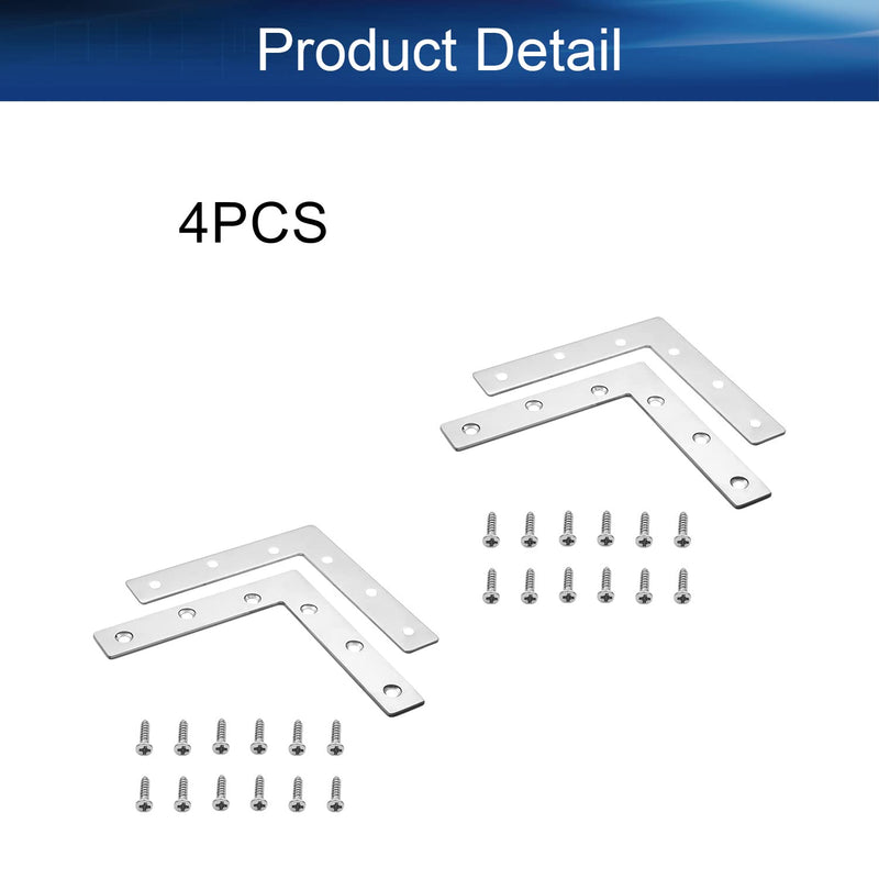 Heyiarbeit 4PCS L-Shaped Right Angle Bracket (L x W) Stainless Steel Right Angle Bracket Fastener Silver Tone