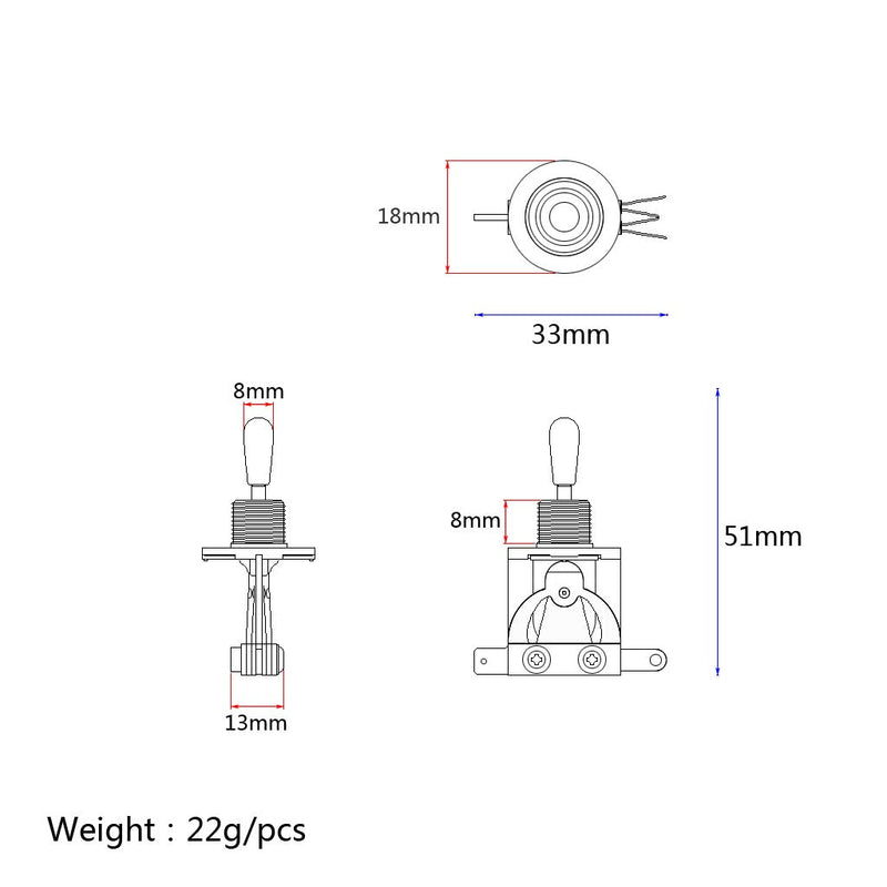 Alnicov 3-Way Guitar Pickup Toggle Switch Parts for Les Paul LP Guitar Bass,Black Tip