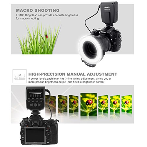Meike LED Macro Ring Flash Light FC-100 for Canon Nikon Pentax Olympus DSLR Camera Camcorder with Adapter Rings