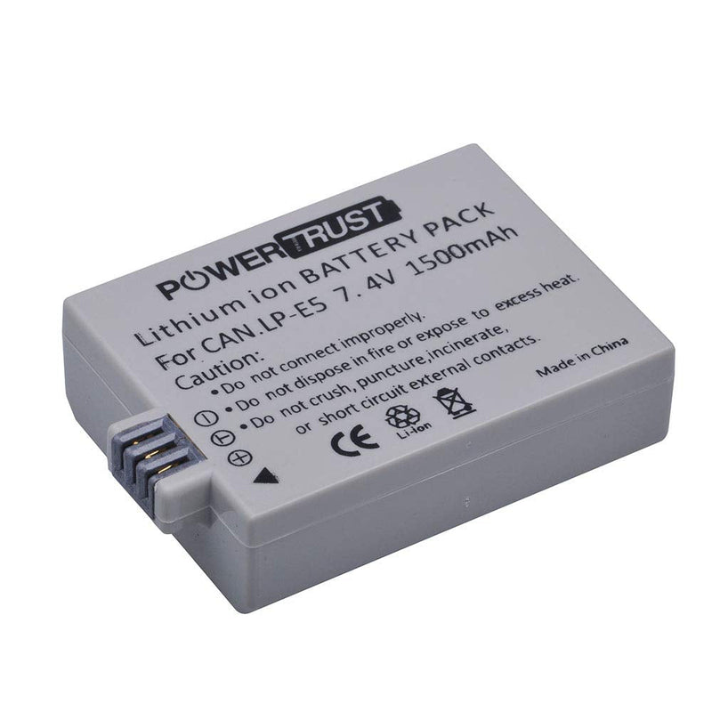 PowerTrust 2X LP-E5 Battery for Canon EOS Rebel XS, Rebel T1i, Rebel XSi, 1000D, 500D, 450D, Kiss X3, Kiss X2, Kiss F