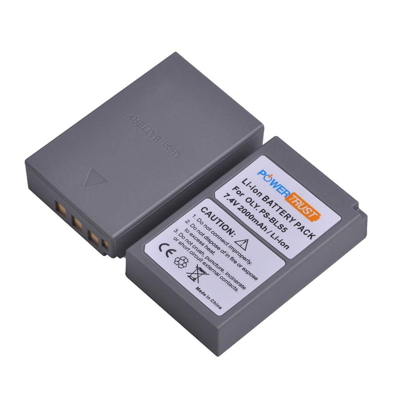 PowerTrust 2-Pack PS-BLS5 BLS-5 BLS5 Bls50 Batteries and LCD USB Charger for Olympus OM-D E-M10,Mark III,Mark II,Pen E-PL2,E-PL6,E-PM2, Stylus 1 Battery