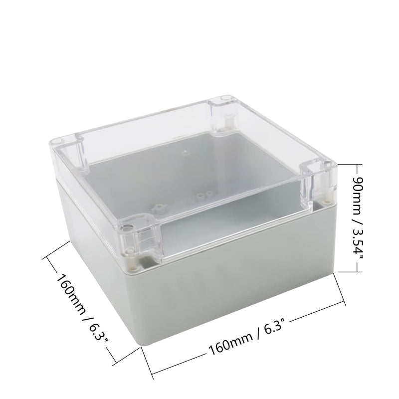 Heyiarbeit ABS Plastic Junction Box Dustproof Waterproof IP65 Electrical Enclosure Box Universal Project Enclosure Grey with PC Transparent Clear Cover 6.30 x 6.30 x 3.54 inches (160 x 160 x 90mm)