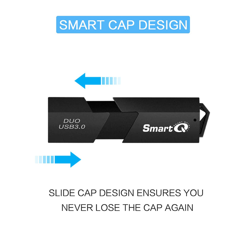 SmartQ C307 DUO SD Card Reader Portable USB 3.0 Flash Memory Card Adapter Hub for SD, Micro SD, SDXC, SDHC, MMC, Micro SDXC, Micro SDHC, UHS-I for Mac, Windows, Linux, Chrome, PC, Laptop, Switch (Duo)