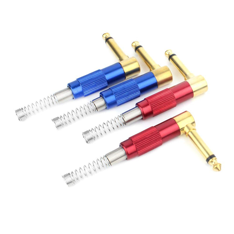 [AUSTRALIA] - 1/4" Audio Plugs 6.35 mm Plug TS Male 1/4 inch Heavy Duty Solder Type Mono Connector with Spring, Right Angle for DJ Mixer, Speaker Guitar Cables, Patch Cable, Microphone Cable Blue+Red (4 Pack) 