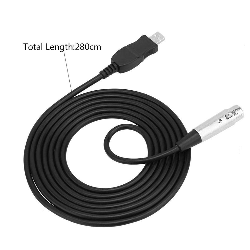 Eboxer 2.8M USB Male to XLR Female Microphone Converter Cable Studio Audio Connector Link Cable Adapter,Built-in A/D Convert with Audio Signal Boost for Recording Karaoke Singing,Black