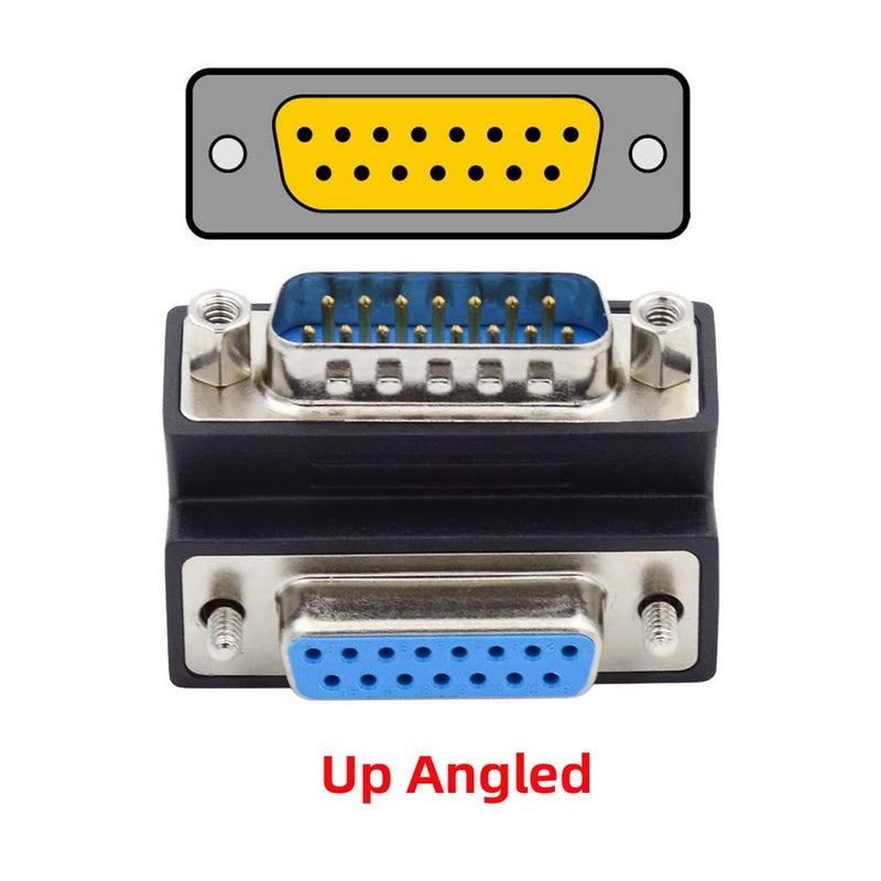 xiwai DB15 Serial Adapters D-SUB 15-pin RS232 D-subminiature Adapter Male to Female with Screw Nuts DB Connector Up 90 Degree Angled Up Angled