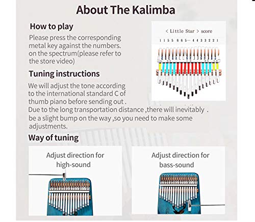 Kalimba Thumb Piano 17 Keys, Portable Mbira Finger Piano with Tuning Hammer Study Instruction and Carry Bag, Easy to Learn Musical Instrument, for Kids Adult Beginners Professional Christmas Gift