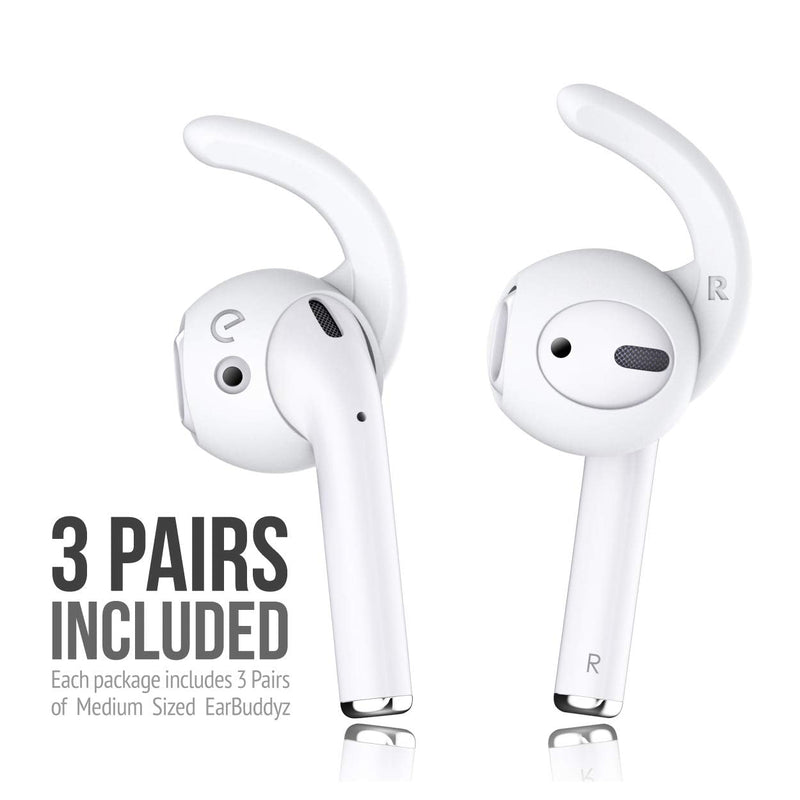 KeyBudz EarBuddyz 2.0 Ear Hooks and Covers Accessories Compatible with Apple AirPods or EarPods Headphones/Earphones/ Earbuds (3 Pairs) (Clear) Clear