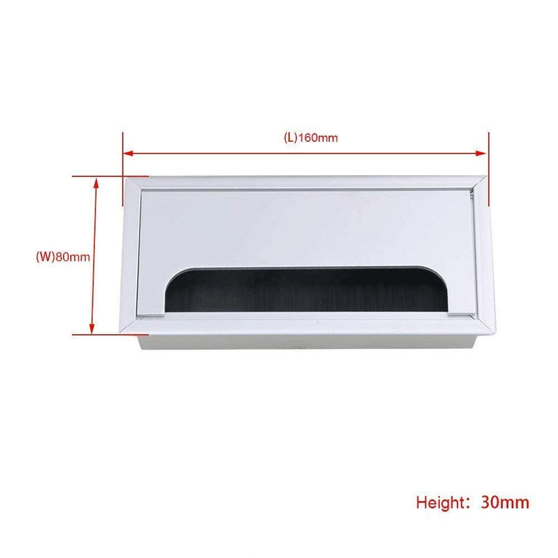 2PCS Desk Grommet Metal Rectangle Desk Cord Cable Hole Cover Grommet with Brush for Home Office Bank Computer Table silver
