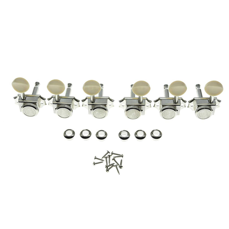 KAISH 3x3 Guitar Vintage Style Locking Tuners Guitar Tuning Keys Pegs Guitar Lock Machine Heads for Les Paul Guitars Nickel with Ivory Button