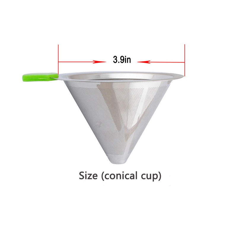Poweka Stainless Steel Pour Over Cone Coffee Dripper Filter for Chemex, Hario V60 - Reusable Filter Portable Metal Strainer, 1-4 Cups