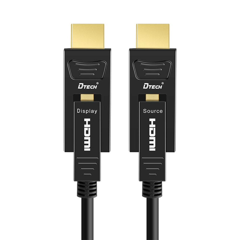 DTECH 25 Feet Fiber Optic HDMI Cable 4K 60Hz YUV 444 18Gbps High Speed Ultra HD with Dual Micro HDMI and Standard HDMI Connector (8 Meters, Black) 25ft