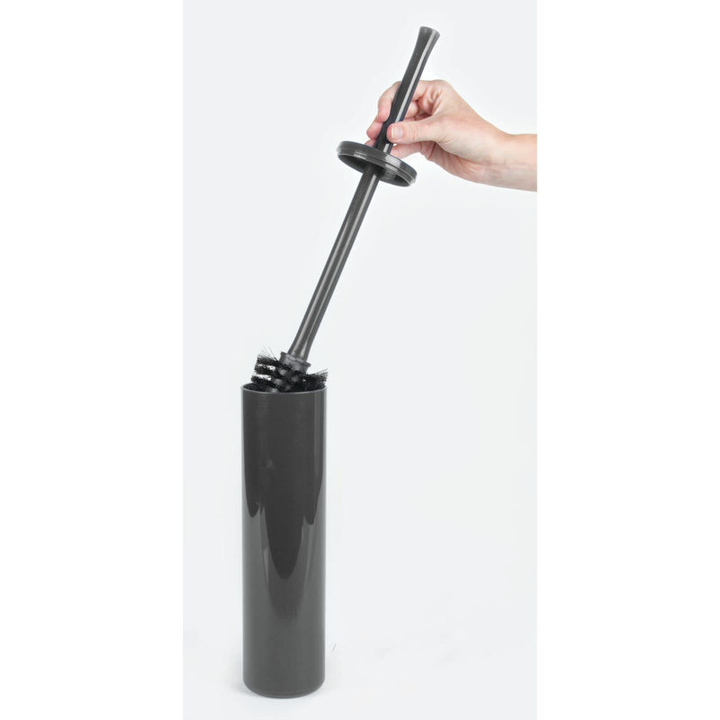 mDesign Extra Slim Compact Freestanding Plastic Toilet Bowl Brush and Holder for Bathroom Storage and Organization - Modern, Space Saving, Sturdy, Deep Cleaning, Covered Brush - Charcoal Gray Slate Gray