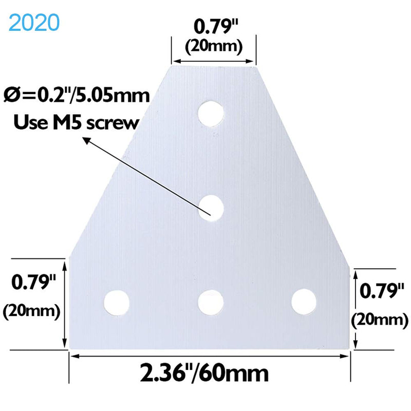 KOOTANS 4pcs 5Hole 2020 Series T Shape Outside Joint Plates 90 Degree Connection Joint Board Corner Joining Plate Bracket for Standard 6mm Slot Aluminum Extrusion Profile 3D Printer Frame 4pcs 2020