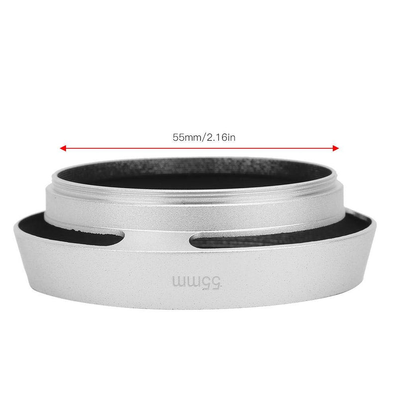 Serounder Lens Hood, Portable Universal Aluminium Alloy Hollow Camera Bevel Lens Hood Shade Replacement, Silver (55MM) 55MM
