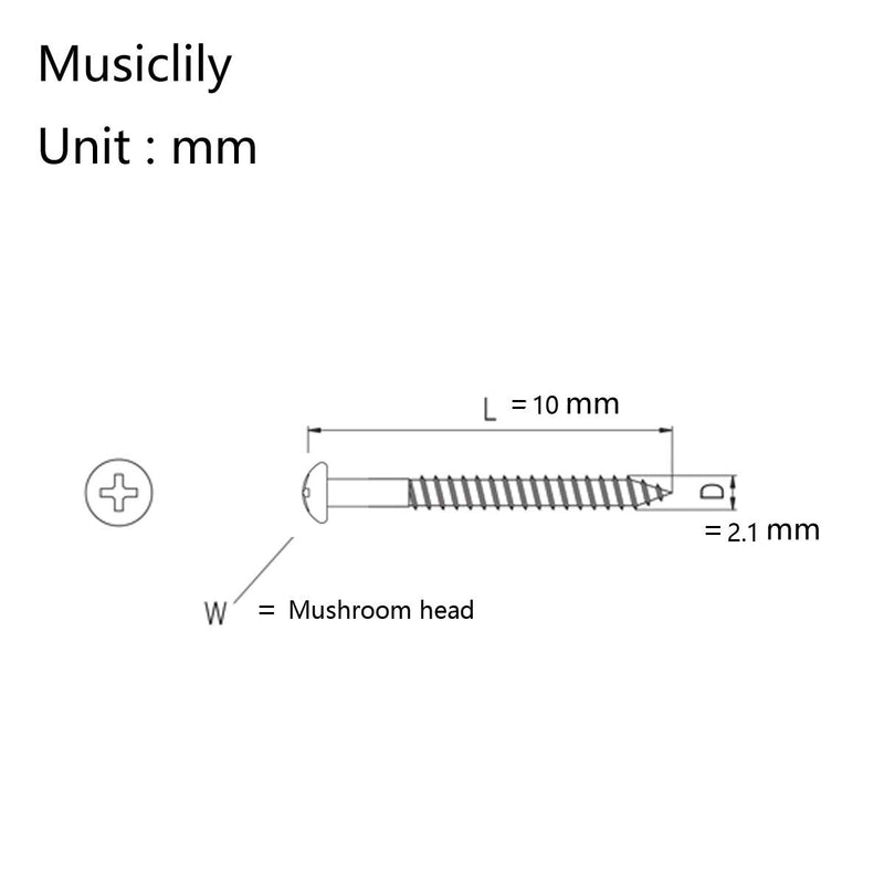 Musiclily Pro 2.1x10mm Metal Phillips Tuners Mounting Screws for Guitar Machine Heads Tuning Pegs, Black (Set of 20)