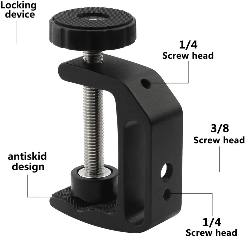 Eyluck Universal C-Clamp, Heavy Duty Sturdy 1/4 And 3/8 Thread Hole for Desktop Mount Holder, Photo Studio Photography, Quick Release U Clip Holder(Black,4-Pack)