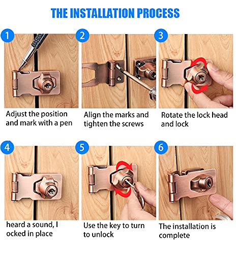 2 Packs Keyed Hasp Locks Twist Knob Keyed Locking Hasp for Small Doors, Cabinets and More,Stainless Steel Steel, Hasp Lock Catch Latch Safety Lock Door Lock with Keys (4inch, Copper) 4inch