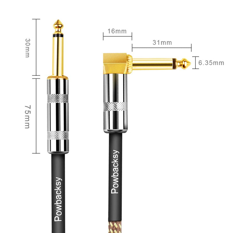 [AUSTRALIA] - Powbacksy 10ft Guitar Cable Gold Plated Guitar Cord - TS Solid 1/4 Guitar Cables Right Angle Guitar Cable Braided Jacket Audio Signal Cord Guitar Instrument Cable for AMP Guitar Bass Gigs 