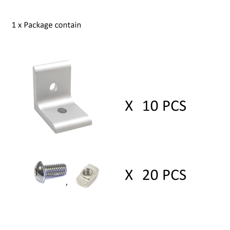 1" x 1" Aluminum Extrusion Profiles 1010 Series Joint Plate Corner Angle Bracket Connector Set, 10pcs 90 Degree Bracket with T Slot Nus Hex Screw Bolt Used on 1 Inch x 1 Inch Extrusion Profiles Rail