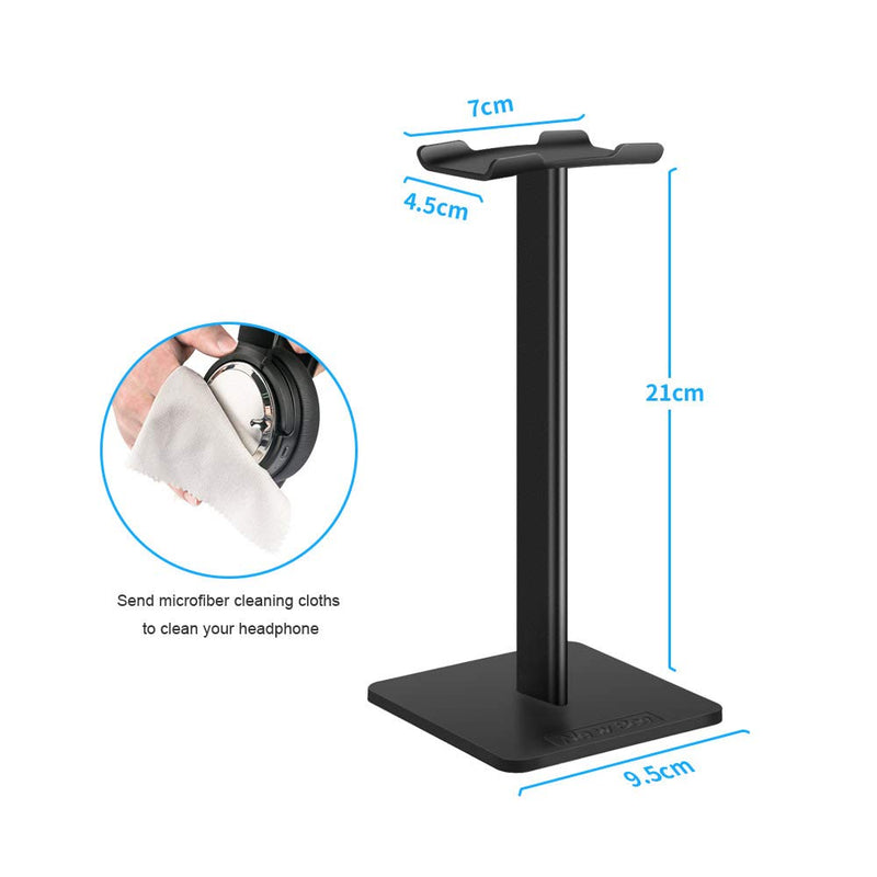 Headphone Stand Headset Holder New Bee Earphone Stand with Aluminum Supporting Bar Flexible Headrest ABS Solid Base for All Headphones Size (Black) Black
