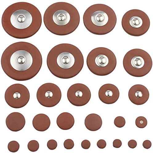 Alnicov 28Pcs Sax Leather Pads Replacement Accessories for Soprano Saxophone Brown