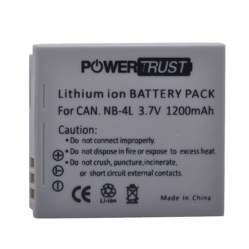 PowerTrust 2Pcs NB-4L NB4L Battery + Fast Charger for Canon PowerShot ELPH 100 HS, 300 HS, 310 HS, SD1000, SD1100 is, SD1400 is, SD200, SD30, SD300, SD40, SD400, SD430, SD450, SD600, SD630