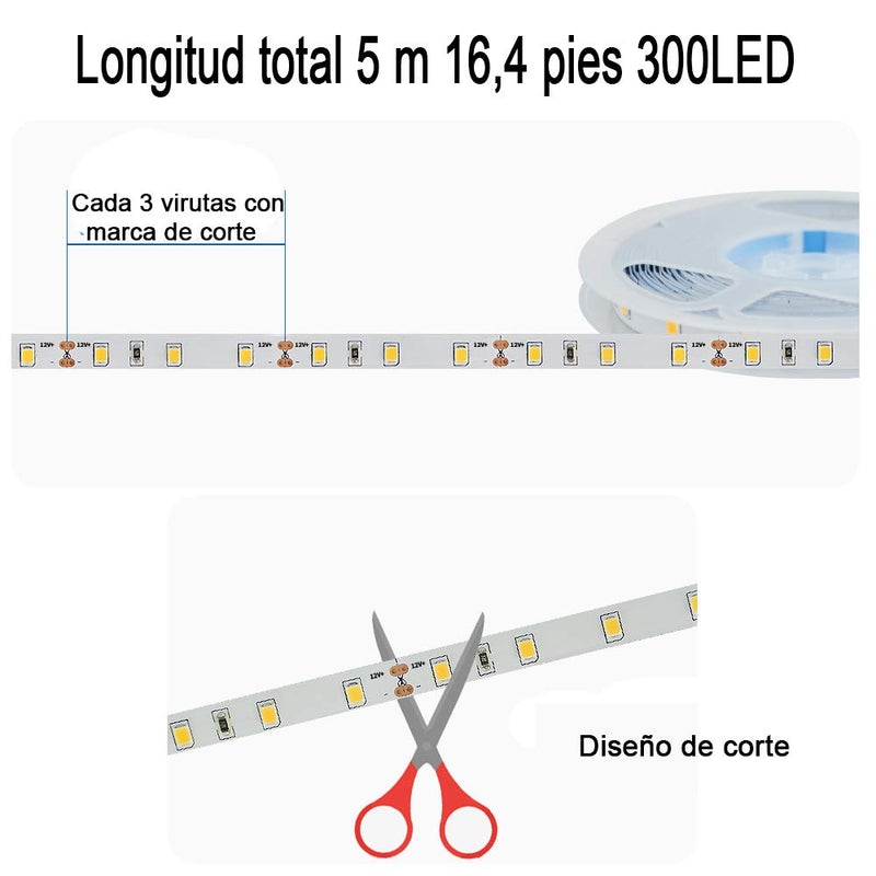 [AUSTRALIA] - SHOPLED Strip Light, 16.4ft Cool White Led Strip Light, 2835 SMD, 300 LEDs, 12V Flexible Tape Light with Safety Power Supply for Dresser, Dedrooms, Vanity, Display Cabinet, Adapter Plug Included 