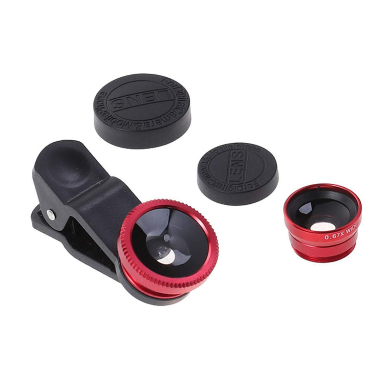 UKCOCO Phone Camera Lens Compatible with iPhone, Samsung and Other Smartphones-Universal Portable Lens Kit Super Wide Angle Lens Macro Lens and Fisheye Lens Clip On 3 in 1 Mobile Phone Lens(Red) Red