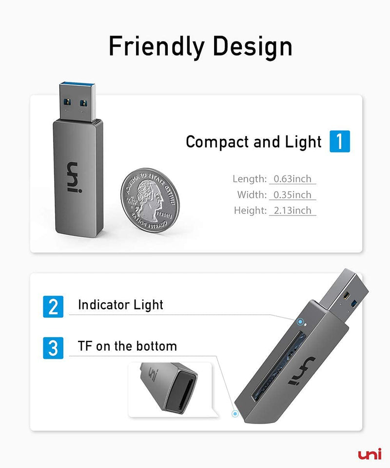 uni SD Card Reader, USB 3.0 to SD/Micro SD Card Adapter 2-in-1, Aluminum USB SD/TF Memory Card Reader Compatible with SD, SDXC, SDHC, MMC, Micro SDXC, Micro SD, Micro SDHC Card and UHS-I Cards