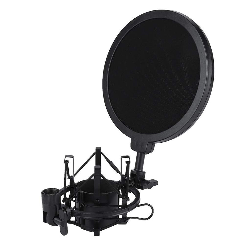 Microphone Stand Noise Reduction Condenser Microphone Mic Professional Pop Filter Shock Mount Stand Kit with Pop Filter Mesh(Black)