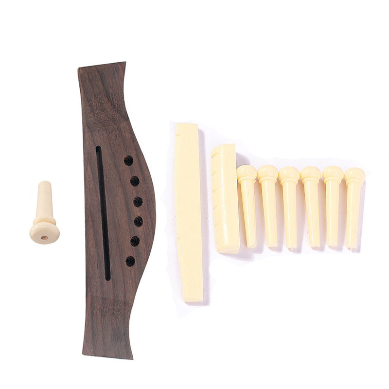 Alnicov Quality Rosewood Guitar Bridge With Parts Plastic Saddle Nut Bridge Pins Tailpiece 1Set