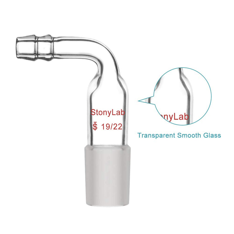 StonyLab Glass Bent Inlet Adapter With 19/22 Male Glass Joint and 10 mm Hose Connection Lab Glassware, 5 Packs