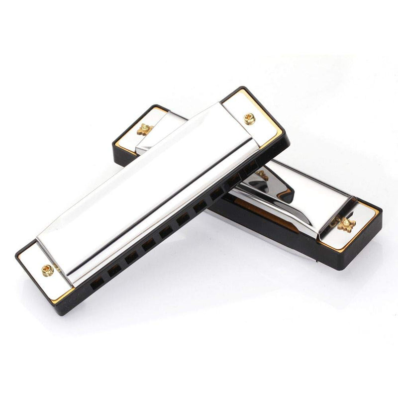 MZY1188 10 Hole Harmonicas Key of C,Stainless Steel Harmonica 10 Holes Key of C Musical Instrument Stainless Steel with Case