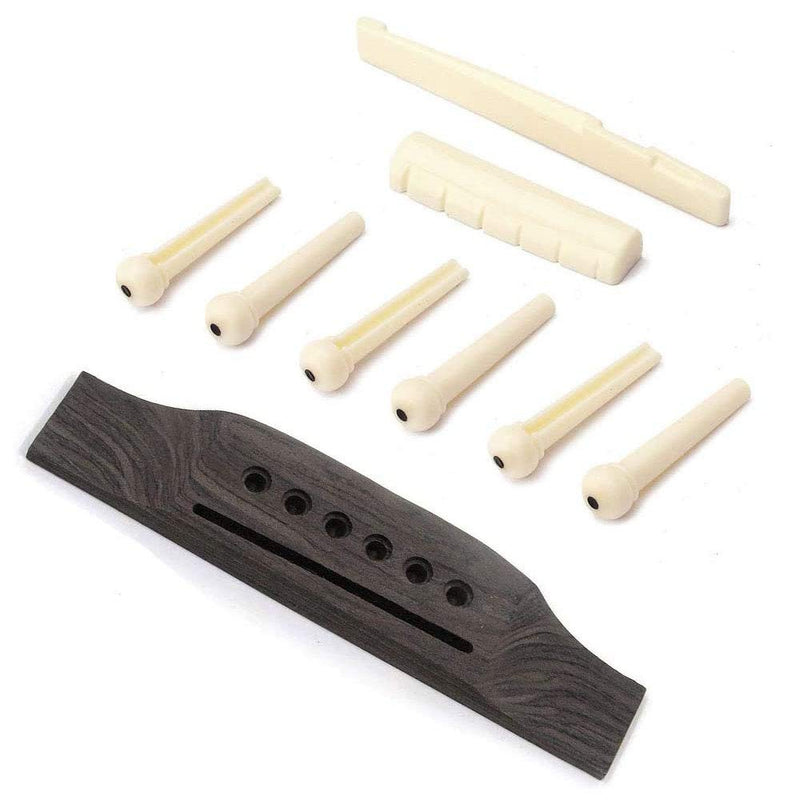 Jiayouy 15Pcs Guitar Rosewood Bridge & Saddle Nut & Adjustable Shaft & 6pcs Bridge Pins Repair Kit for 6 String Classical/Acoustic Guitar Replacement