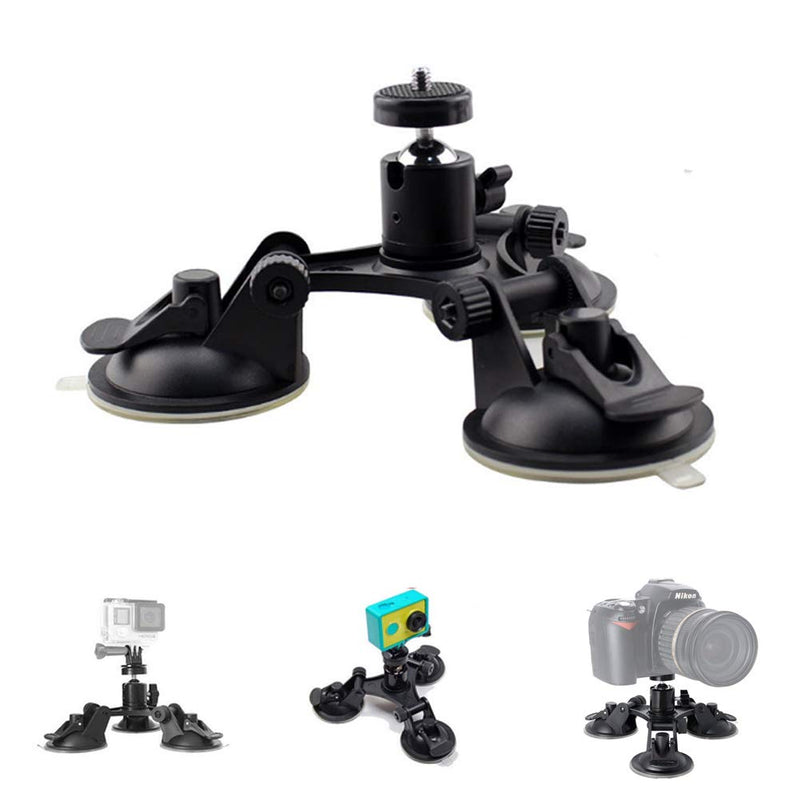 Walway Triple Suction Cup Mount with 360 Degree Tripod Ball Head Mount & Screw Mount Adapter for GoPro Hero 6 5 4 Session 3+, SJCAM SJ4000 SJ5000 SJ6000, Sony, Xiaomi Yi