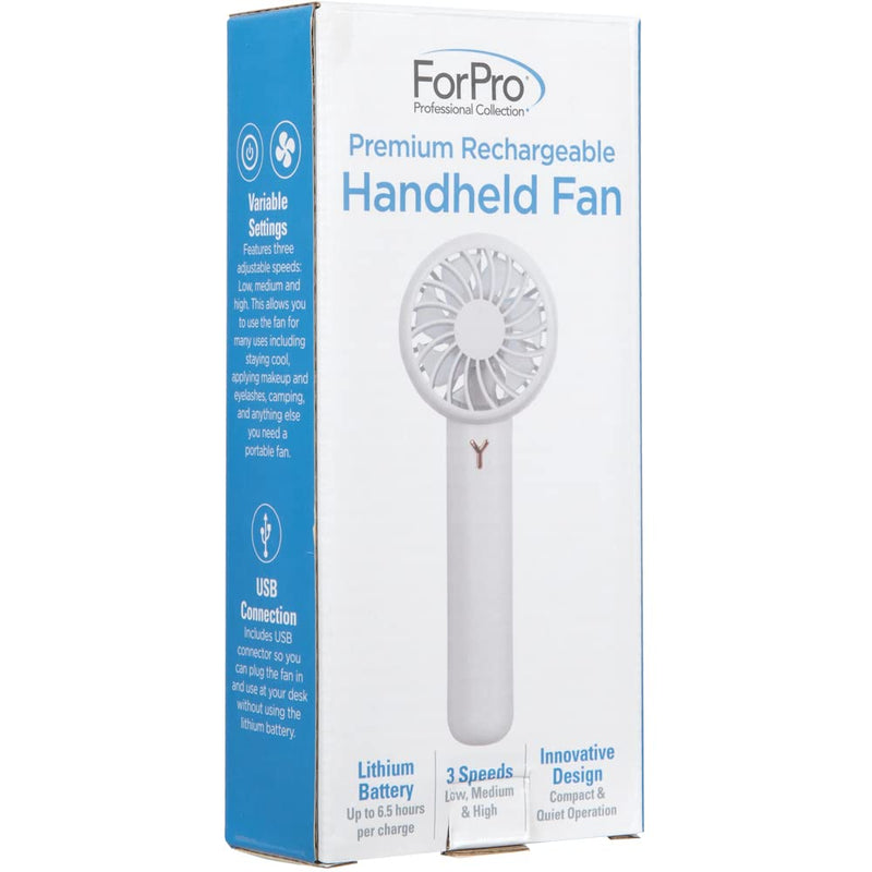 ForPro Premium Rechargeable Handheld Fan, Portable USB Desk Fan, 3-Speed Lightweight Mini Personal Fan for Travel Home Office, Pure White