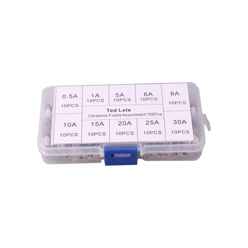 100pcs Quick Blow Ceramic Tube Fuse Assorted Kit Amp 250V 0.5A, 1A, 5A, 6A, 8A, 10A, 15A, 20A, 25A, 30A, 5x20mm Ted Lele (Ceramic Fuse 5x20mm)