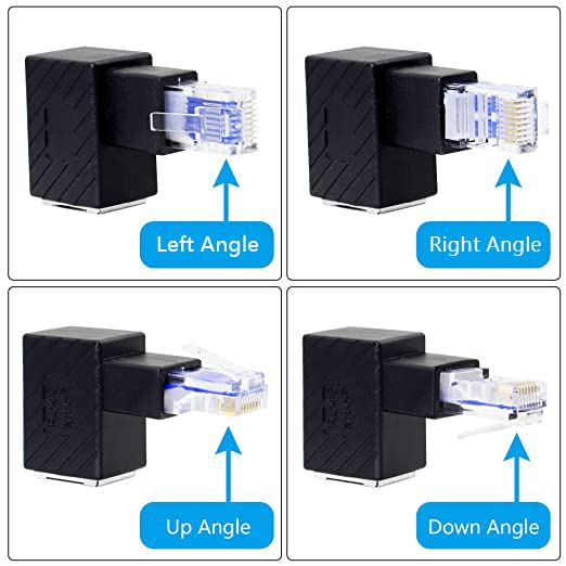 [AUSTRALIA] - RIIEYOCA 90 Degree Ethernet Adapter,Left Angle RJ45 Male to Female Extension Cat6 LAN Network Connector,for Computers, Laptops, Routers(2-Pack) Left Angle 