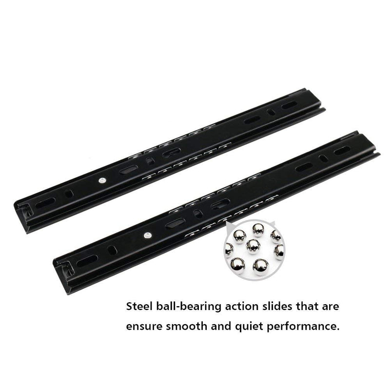 GLE2016 A Pair of Black Metal Quiet Ball Bearing Full Extension 3 Section Drawer Slide, Side Mount 32.5cm/13 Inch